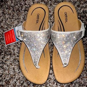 Aetrex Rae Ortho Sparkle Thong Sandal Sparkle Rhinestone Embellished Glitter 6.5